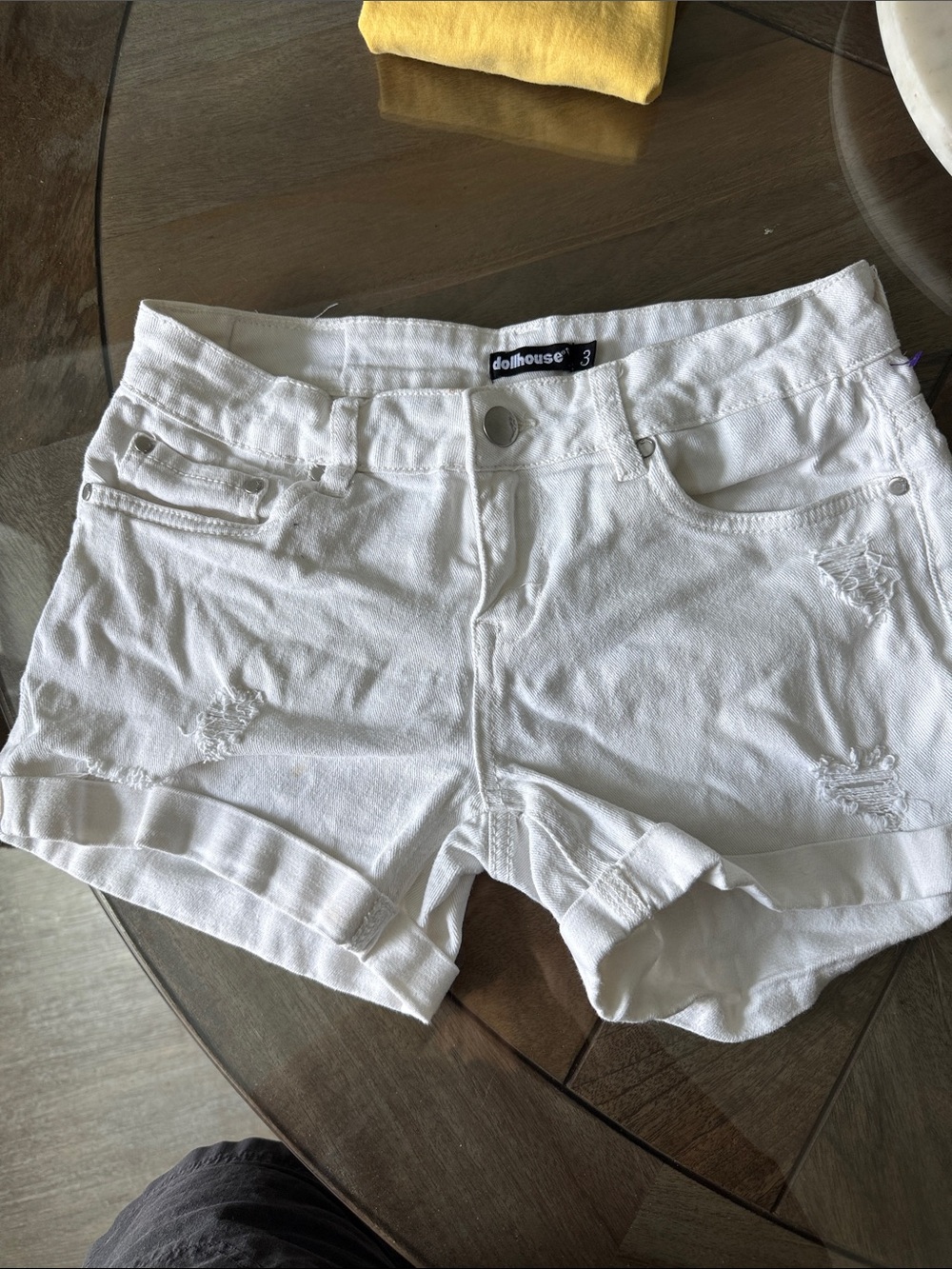 Dollhouse White Distressed Cuffed Women’s Denim Shorts
